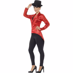 Smiffys Womens/Ladies Sequins Costume Tailcoat - L, Red