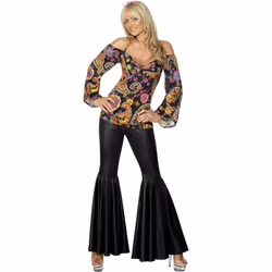 Smiffys Womens/Ladies Hippie Costume - XXL, Black/Multicoloured