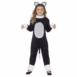 Smiffys Girls Cat Halloween Costume Set - 10-12 Years, Black/White