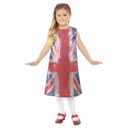 Smiffys Girls All That Glitters Union Jack Costume Dress - 4-6 Years, Red/Blue/Silver