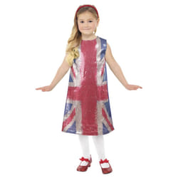 Smiffys Girls All That Glitters Union Jack Costume Dress - 4-6 Years, Red/Blue/Silver