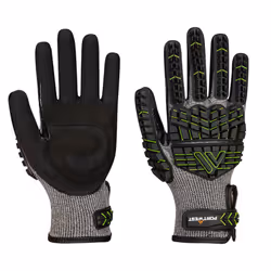 Portwest Unisex Adult A755 VHR15 Impact Resistant Nitrile Grip Gloves - XS, Black/Green