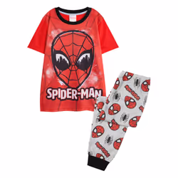 Spider-Man Boys Face Short-Sleeved Long Pyjama Set - 9-10 Years, Red/Grey