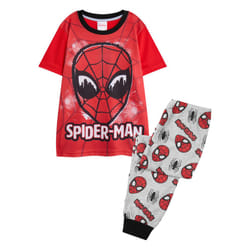 Spider-Man Boys Face Short-Sleeved Long Pyjama Set - 9-10 Years, Red/Grey