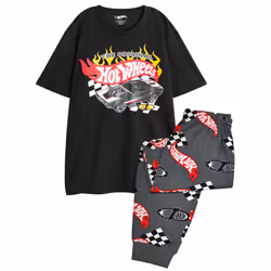 Hot Wheels Mens The Original Long Leg Short-Sleeved Pyjama Set - S, Black/Grey
