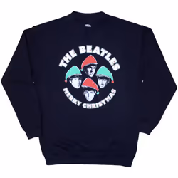 The Beatles Unisex Adult Xmas Hats Sweatshirt - S, Navy Blue