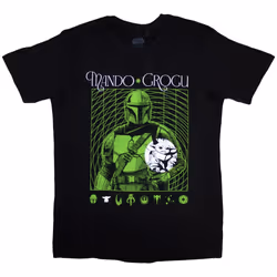 Star Wars The Mandalorian Unisex Adult Mando & Grogu Neon T-Shirt - S, Black