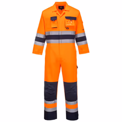 Portwest Mens Nantes Contrast Hi-Vis Work Overalls - L R, Orange/Navy