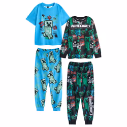 Minecraft Boys Creeper Long Pyjama Set (Pack of 2) - 7-8 Years, Blue/Black/Green