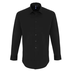 Premier Mens Stretch Fit Poplin Long Sleeve Shirt - 5XL, Black