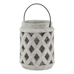 Hill Interiors Athena Stone Lattice Lantern - 23cm x 17cm x 17cm, White