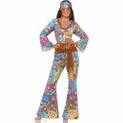 Smiffys Womens/Ladies Flower Power Hippy Costume - S, Multicoloured
