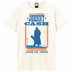 Amplified Unisex Adult Man In Black At Folsom Johnny Cash T-Shirt - XS, Vintage White
