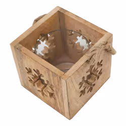 Hill Interiors Wooden Snowflake Tealight Holder - 14cm x 14cm x 14cm, Brown - Additional view 3