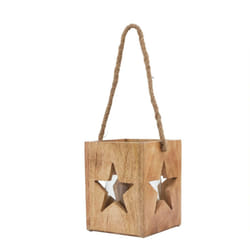 Hill Interiors Wooden Star Tealight Holder - 10cm x 10cm x 10cm, Brown