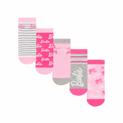 Barbie Girls Stripe Logo Star Socks Set (Pack of 5) - 6 UK Child-8.5 UK Child, Pink/White/Grey