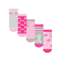 Barbie Girls Stripe Logo Star Socks Set (Pack of 5) - 6 UK Child-8.5 UK Child, Pink/White/Grey