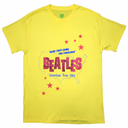 The Beatles Unisex Adult American Tour '64 Back Print T-Shirt - S, Yellow