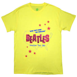 The Beatles Unisex Adult American Tour '64 Back Print T-Shirt - S, Yellow