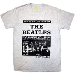 The Beatles Unisex Adult Washington Coliseum 64 Advert T-Shirt - S, Grey