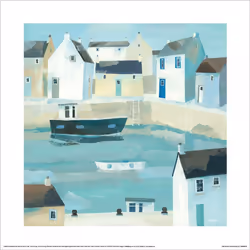 Claire Henley Little Harbour Print - 30cm x 30cm, Blue/White