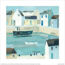 Claire Henley Little Harbour Print - 30cm x 30cm, Blue/White
