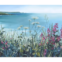 Claire Henley Coastal Walk June Canvas Print - 40cm x 50cm, Blue/Green/Pink