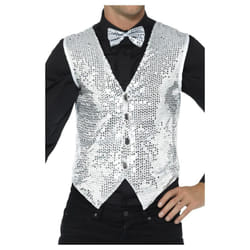 Smiffys Unisex Adult Sequin Costume Vest - XL, Silver