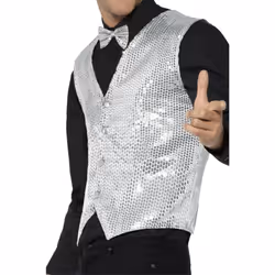 Smiffys Unisex Adult Sequin Costume Vest - XL, Silver