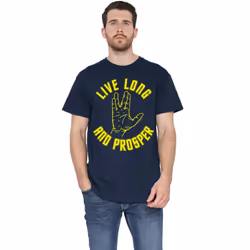 Star Trek Mens Live Long Hand T-Shirt - L, Navy
