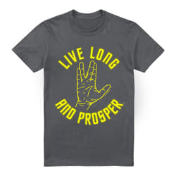 Star Trek Mens Live Long Hand T-Shirt - S, Charcoal