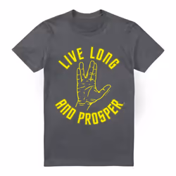 Star Trek Mens Live Long Hand T-Shirt - L, Charcoal