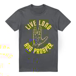 Star Trek Mens Live Long Hand T-Shirt - XXL, Charcoal