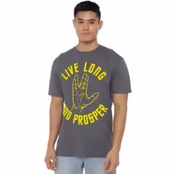 Star Trek Mens Live Long Hand T-Shirt - XXL, Charcoal
