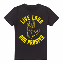 Star Trek Mens Live Long Hand T-Shirt - XXL, Black