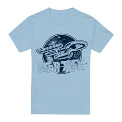 Star Trek Mens Enterprise Retro T-Shirt - S, Light Blue