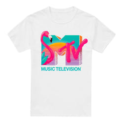 MTV Mens Vibrant Flamingo Sunset T-Shirt - M, White
