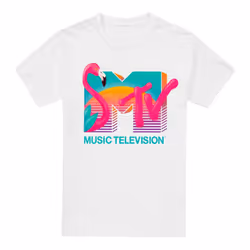 MTV Mens Vibrant Flamingo Sunset T-Shirt - S, White