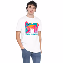 MTV Mens Vibrant Flamingo Sunset T-Shirt - S, White