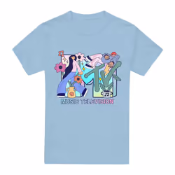 MTV Mens Groovy Icons T-Shirt - XL, Light Blue