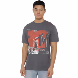 MTV Mens Washed Out Logo T-Shirt - XXL, Charcoal
