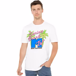 MTV Mens Spring Break Neon Palm Trees T-Shirt - S, White
