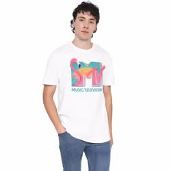 MTV Mens Flamingo Logo T-Shirt - L, White
