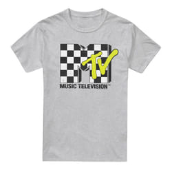 MTV Mens Checkerboard Logo T-Shirt - L, Sport Heather