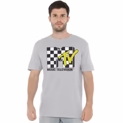 MTV Mens Checkerboard Logo T-Shirt - L, Sport Heather