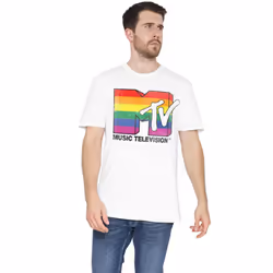 MTV Mens Pride Rainbow Logo T-Shirt - L, White