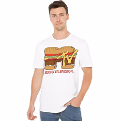 MTV Mens Hamburger Logo T-Shirt - S, White