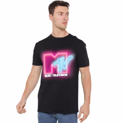 MTV Mens Neon Sign Logo T-Shirt - XL, Black