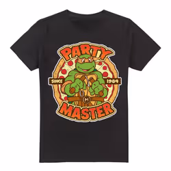 Teenage Mutant Ninja Turtles Mens Mikey Party Master T-Shirt - S, Black