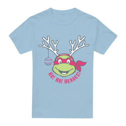 Teenage Mutant Ninja Turtles Mens Ho Ho Heroes Reindeer Christmas T-Shirt - L, Light Blue